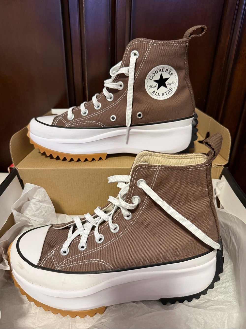 Converse Run Star Hike High Top Platform Sneakers Brown White